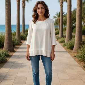 J Jill Blouse Womens Size L Cream Pleated Elegant Sophisticated Minimalist New